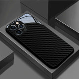 Black Carbon Fiber Texture Tempered Glass Black Case For iPhone