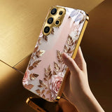Electroplated glass phone case with gold-foil rose pattern For Samsung