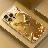 Golden Eagle Pattern Gold Metallic Paint Glass Case For iPhone