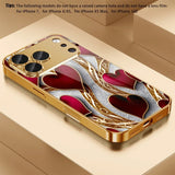 Elegant Red Gold Heart Pattern Gold Tempered Glass  Case For iPhone