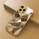 Metal Diamond Texture Pattern Gold Metallic Paint Glass Case For iPhone