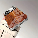 Natural Wood Pattern Electroplated Glass Phone Case For iPhone