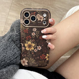 Korean Ins Full Screen Retro Vibrant Flower Leather Wrist Strap Case for iPhone