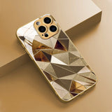 Metal Diamond Texture Pattern Gold Metallic Paint Glass Case For iPhone