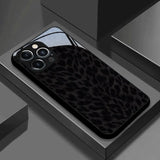 Black Leopard Print Tempered Glass Black Case For iPhone