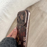 Korean Ins Full Screen Retro Vibrant Flower Leather Wrist Strap Case for iPhone