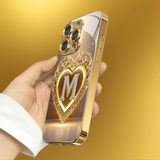 Tempered glass Phone Case Luxurious Letter“M"Gold Pattern case For iphone
