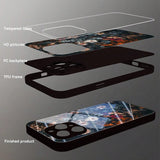 Retro Floral Print Anti-Drop Protective Glass Phone Case For iPhone