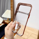 Plating Fold Glass Camera Lens Holder Clear Thin Hard Case for iPhone