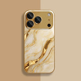 Golden Marble Waves Gold Metallic Paint Tempered Glass Case For iPhone
