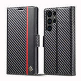 Carbon Fiber Flip Magnetic PU Leather Wallet Case for Samsung