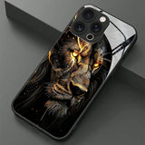 Dark Lion Head Pattern Tempered Glass Phone Case For iPhone
