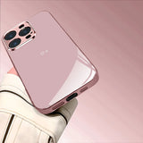Love Heart Pattern Pink Metallic Tempered Glass Case For iPhone