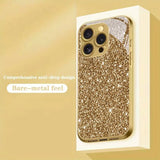 Sparkling Star Pattern Gold Metallic Paint Glass Case For iPhone