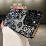 Plating Clear Bling Glitter Gradient Flowers Case For iPhone
