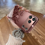 Cute Love Heart Pink Metallic Tempered Glass Case For iPhone