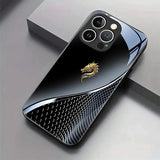 Black Silver Gold Dragon Head Pattern Tempered Glass Case For iPhone