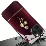 Gold Rose Print Tempered Glass Case For iPhone