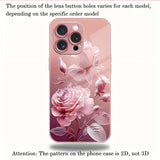 Luxury Pink Rose Pattern Pink Metallic Paint Tempered Glass Case For iPhone