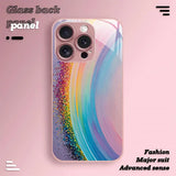 Rainbow Gradient Pattern Pink Metallic Tempered Glass Case For iPhone