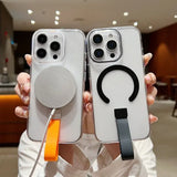 Luxury Wrist Strap Ring Lanyard Magnetic Wireless Charge Clear Case for iPhone