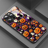 Halloween Themed Pumpkin Pattern Glass Phone Case For iPhone