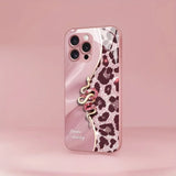 Spliced Leopard Print Golden Snake Metallic Paint Glass Phone Case For iPhone