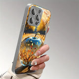 Minimalist Golden For Apple Print Tempered Glass Electroplated Case For iPhone
