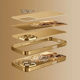 Crystal Gold Lion Pattern Gold Metallic Paint Glass  Case For iPhone