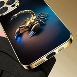 Cool Golden Scorpion Pattern Gold Metallic Paint Tempered Glass Case For iPhone
