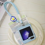 Ins Simple Solid Color Phone Case with Flower Hand Strap for Samsung Galaxy Z Flip