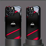 Black Carbon Fiber For Apple Pattern Glass Phone Case For iPhone