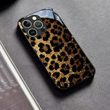 Golden Flash Leopard Pattern Tempered Glass Phone Case For iPhone