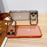 Plating Fold Glass Camera Lens Holder Clear Thin Hard Case for iPhone