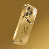 Simple Letter M Print Gold Metallic Paint Glass Phone Case For iPhone