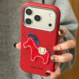 Cute Cartoon Embroidery Horse Case For iPhone