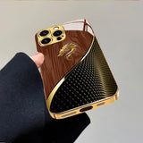 Luxury Textured Dragon Head Gold Metallic Paint Glass Phone Case For iPhone