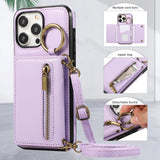 Crossbody Zipper Wallet Ring Stand Phone Case for IPhone