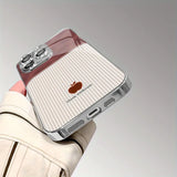 Simple Striped Pattern Tempered Glass Electroplated Phone Case For iPhone