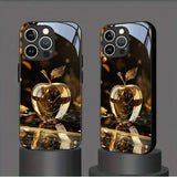 Black Golden Crystal For Apple Pattern Glass Case For iPhone