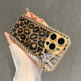 Stylish Retro Leopard Print Gold Metal Paint  Tempered Glass Case For iPhone