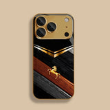 Wood Grain Golden Horse Pattern Paint Case For iPhone