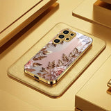 Electroplated glass phone case with gold-foil rose pattern For Samsung