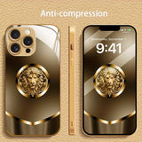 Simple Golden Lion Pattern Gold Metallic Paint Glass Case For iPhone