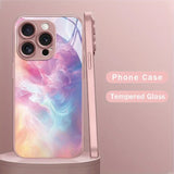 Colorful Gradient Texture Pattern Metal Tempered Glass Case For iPhone