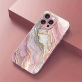 Advanced Marble Pattern Pink Paint Glass Hard Case For iPhone