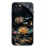Lotus Pattern Anti-Fall Tempered Glass Case For iPhone