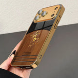 Golden Steed Wood Grain Gold Paint Glass Case For iPhone