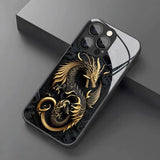 Luxury Golden Dragon Pattern Tempered Glass Case For iPhone