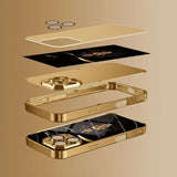 Cool Crown Lion Pattern Gold Metallic Paint Glass Case For iPhone